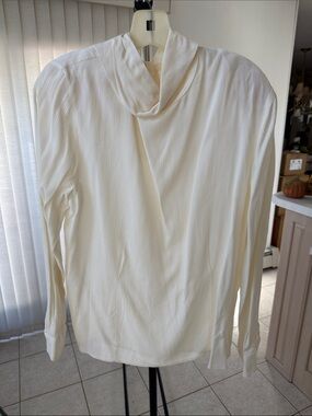 Jones New York Cream Long-Sleeve Draped Neck Blouse